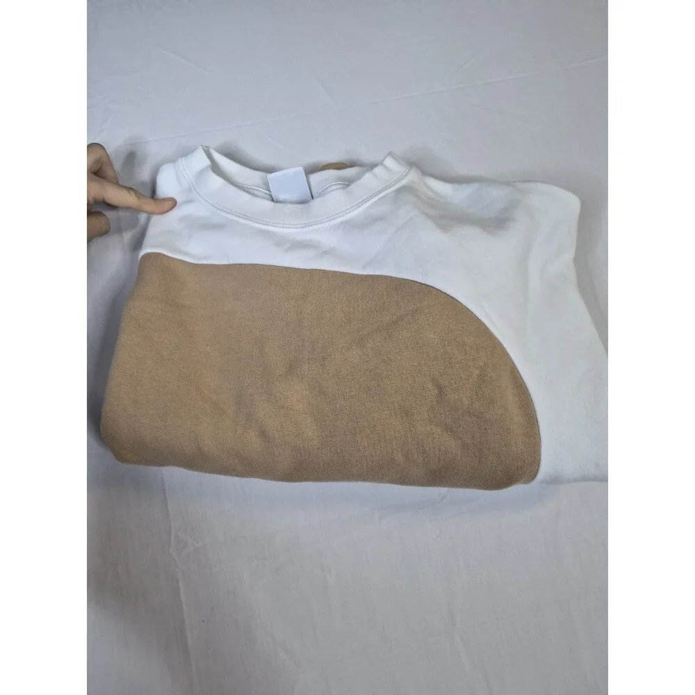Nike Color Clash Sweatshirt Women Sz Large Brown White Colorblock Oversized Crop